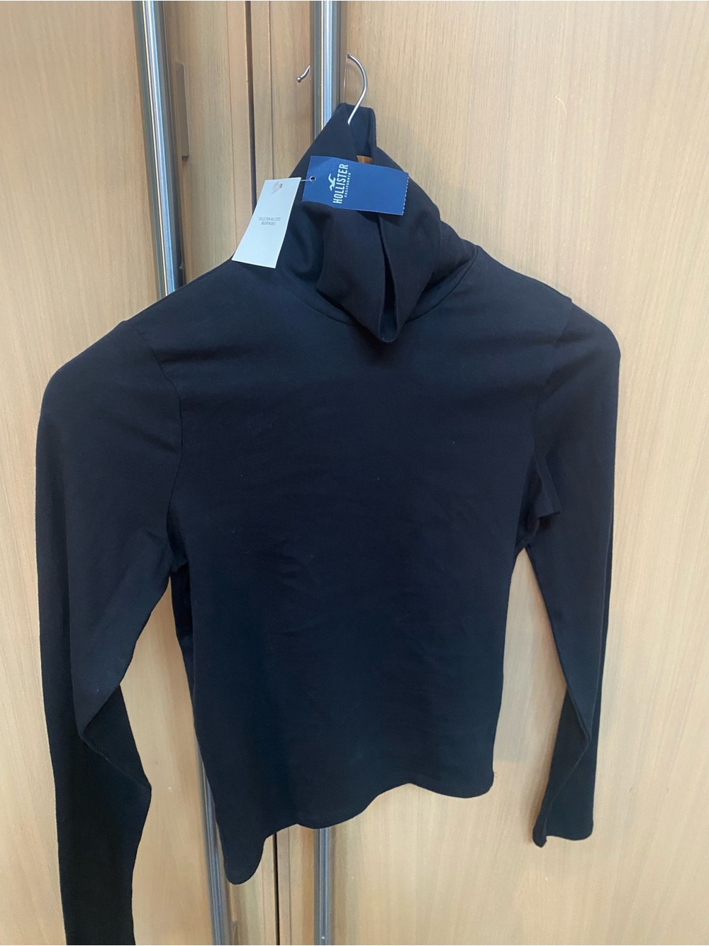 Hollister Black Long-Sleeve Cotton Blend Turtleneck Top